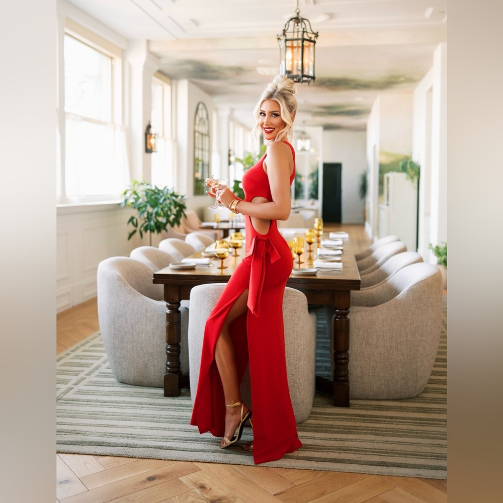 Fashion Nova Red Sleeveless Halter Gown